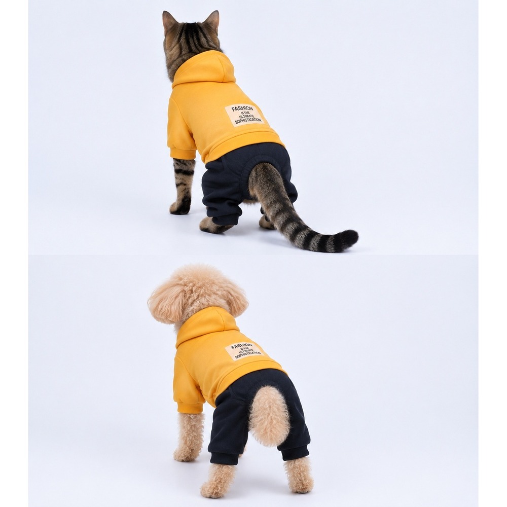 Yellow and Black Pet Jumpsuit Dog Cat Hoodie Pajamas Size L Fleece Lined